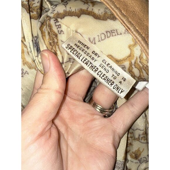 Vintage Global Identity G-III Leather Bomber Jacket Brown Flight Map Mens Large - Picture 9 of 16